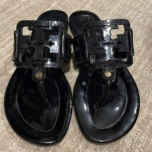 Tory Burch Miller Sandal Patent Leather Square Logo Size 8